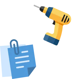 作業用ドリルとクリップボードのイラスト